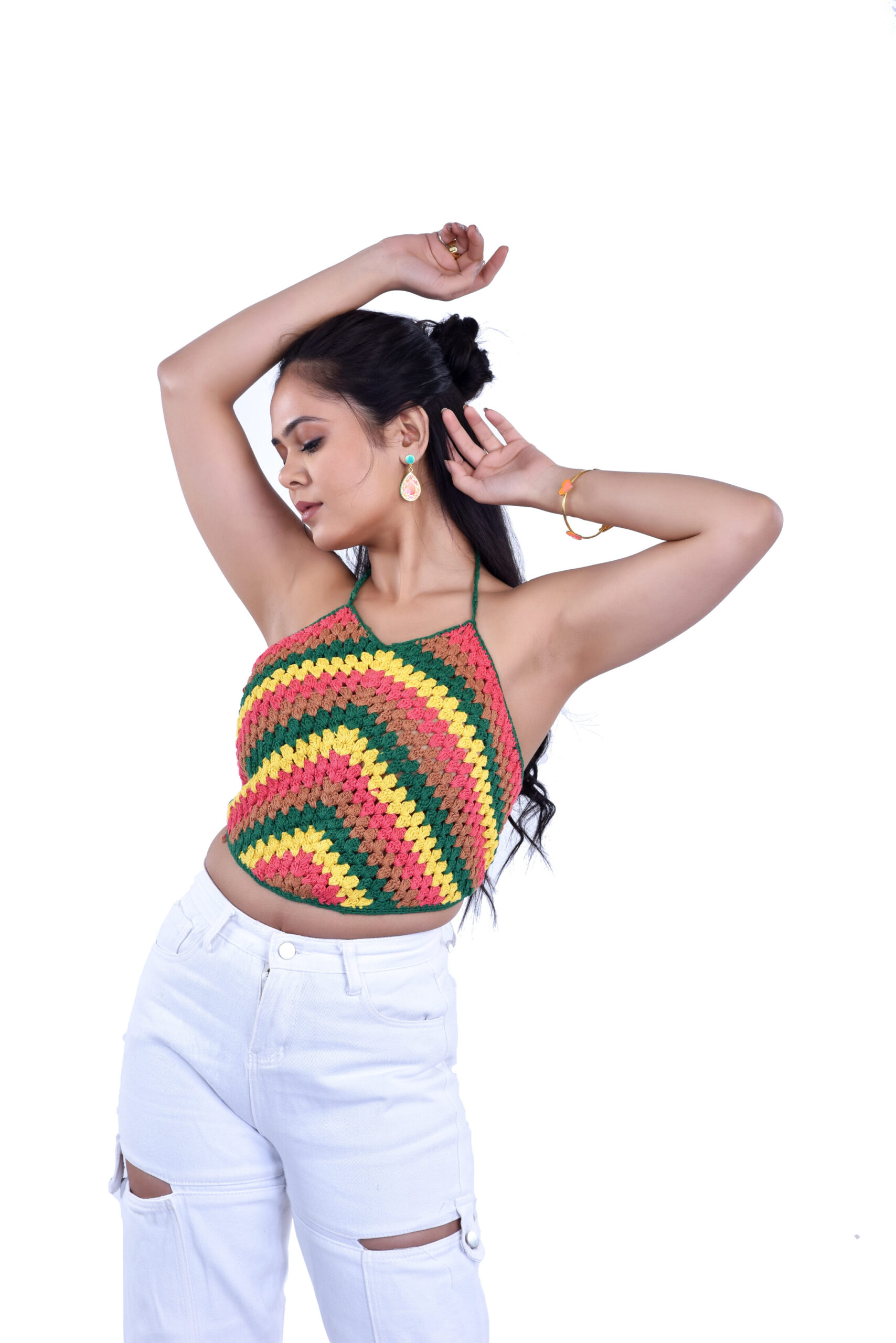 Multi-coloured Boho Crochet Halter Women's Top – Amodaa