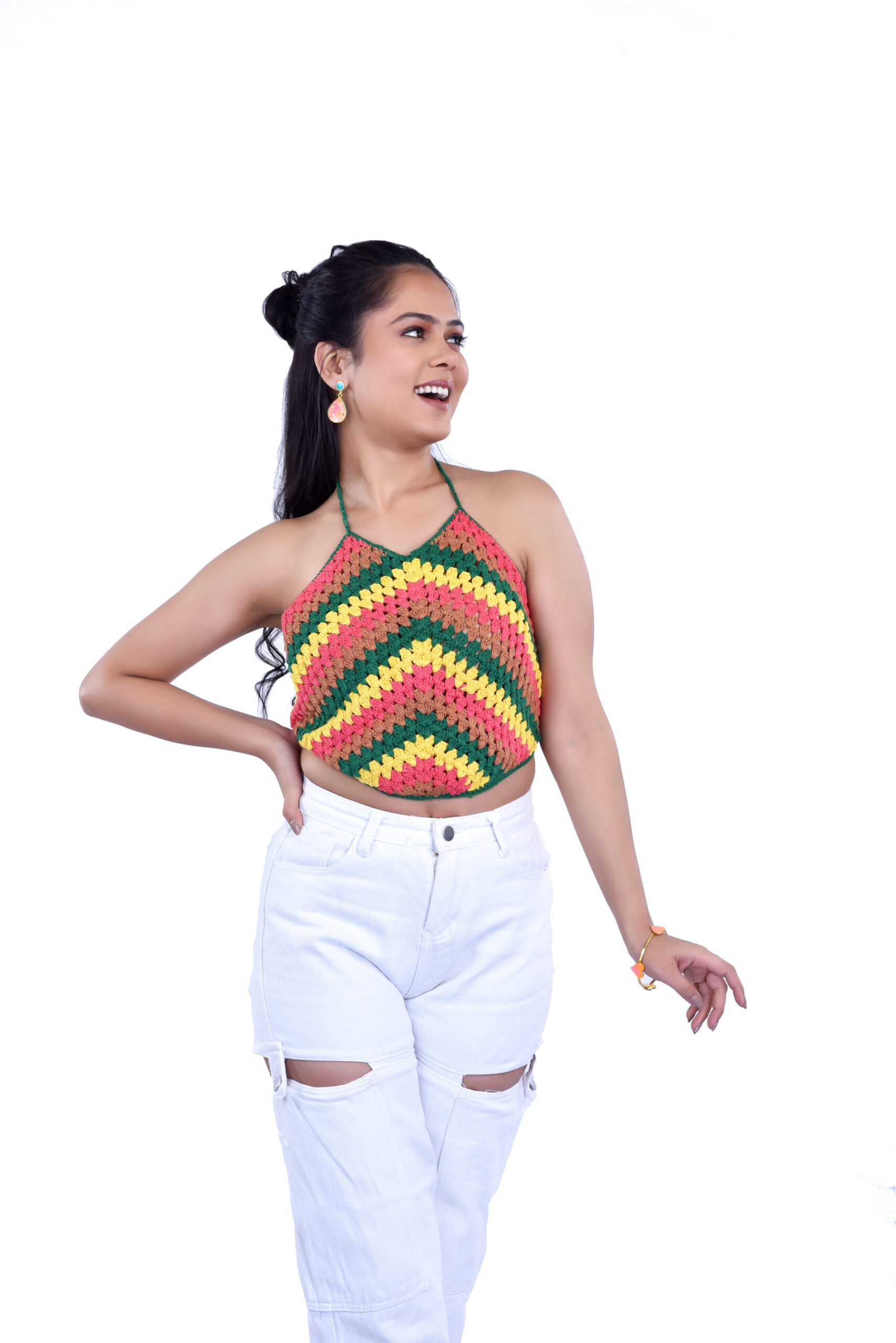 Multi-coloured Boho Crochet Halter Women's Top – Amodaa